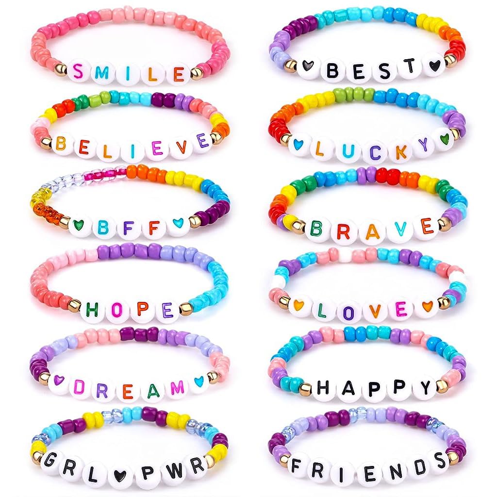 SANNIDHI 12pcs Heishi Surfer Beads Bracelet for Girls Women, Colorful Elastic Friendship Bracelets Set, Acrylic Letter Seed Beads Cheer Bracelets Bulk, Stackable Kids Jewelry Gift SANNIDHI 12pcs Heishi Surfer Beads Bracelet for Girls Women, Colorful Elastic Friendship Bracelets Set, Acrylic Letter Seed Beads Cheer Bracelets Bulk, Stackable Kids Jewelry Gift